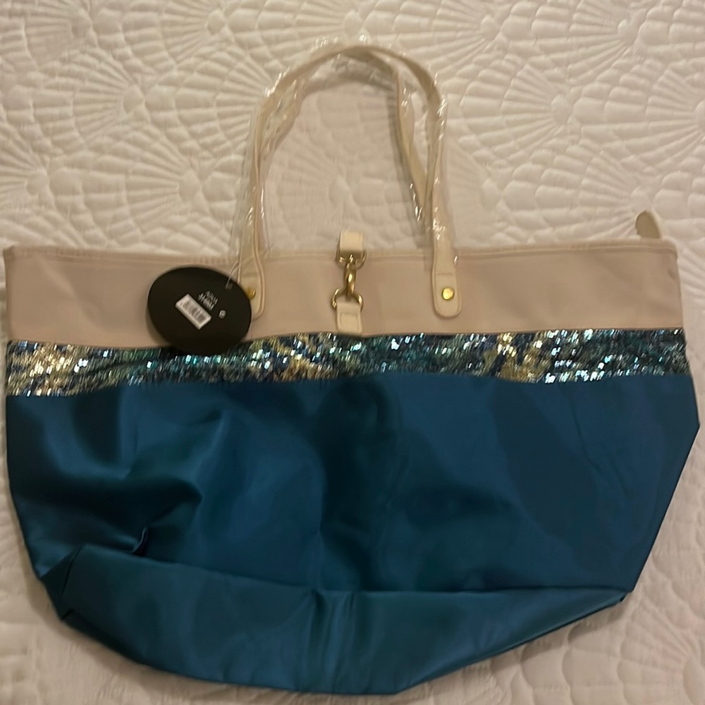 Turquoise sequined and water proof beach bag